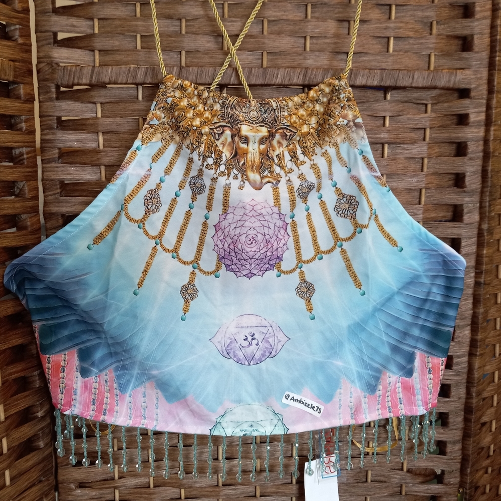Dolls Kill x 24HRS Mind of the Mantra Sahasrara Halter Crop Top - Picture 2 of 12
